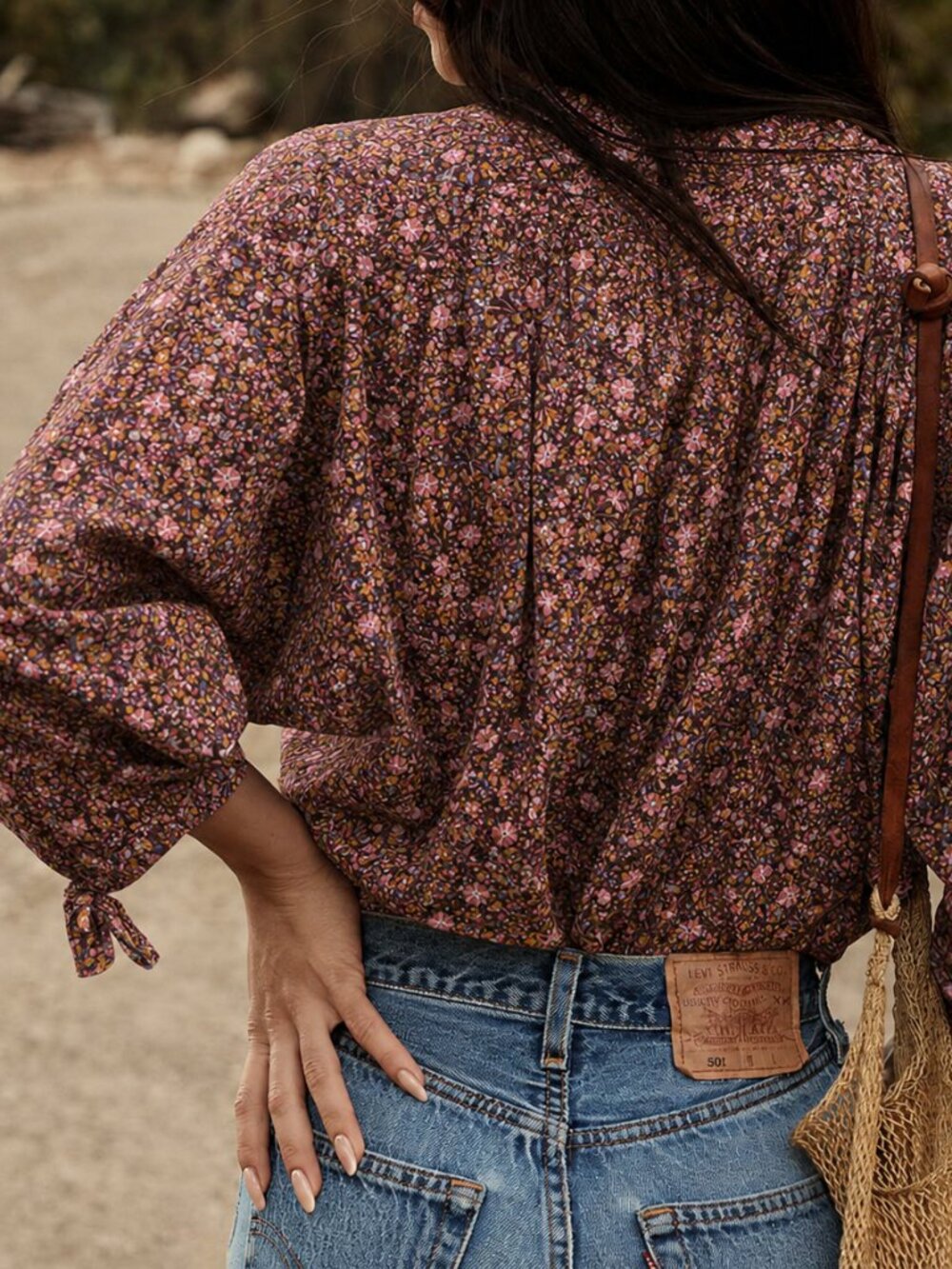 Doen O'Keeffe Top Blue Laurel Canyon Rose Size Small Blouse Floral - Picture 6 of 14